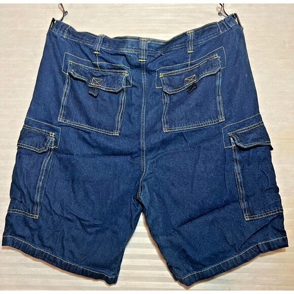 King Size Blue stonewash DENIM cargo shorts Men waist 46 big w/ side stretch - Picture 1 of 5